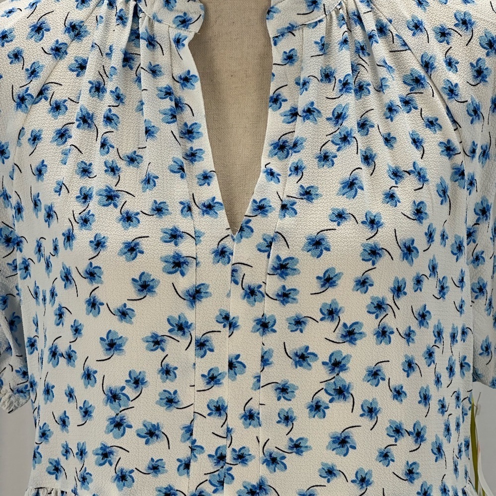 CeCe Short Sleeve Mock Neck Floral Print Midi Dress - Blue White - size Small - Picture 5 of 9